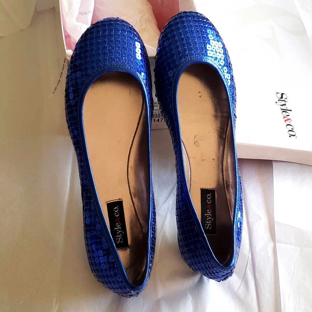 Style & Co New Flats Sequined Shoes BLUE NIB Women's 5.5 - Picture 2 of 15